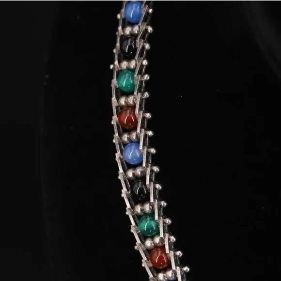 Sterling silver Milor,multicolor‎ glass bead 17" Riccio Chain Necklace 27g.